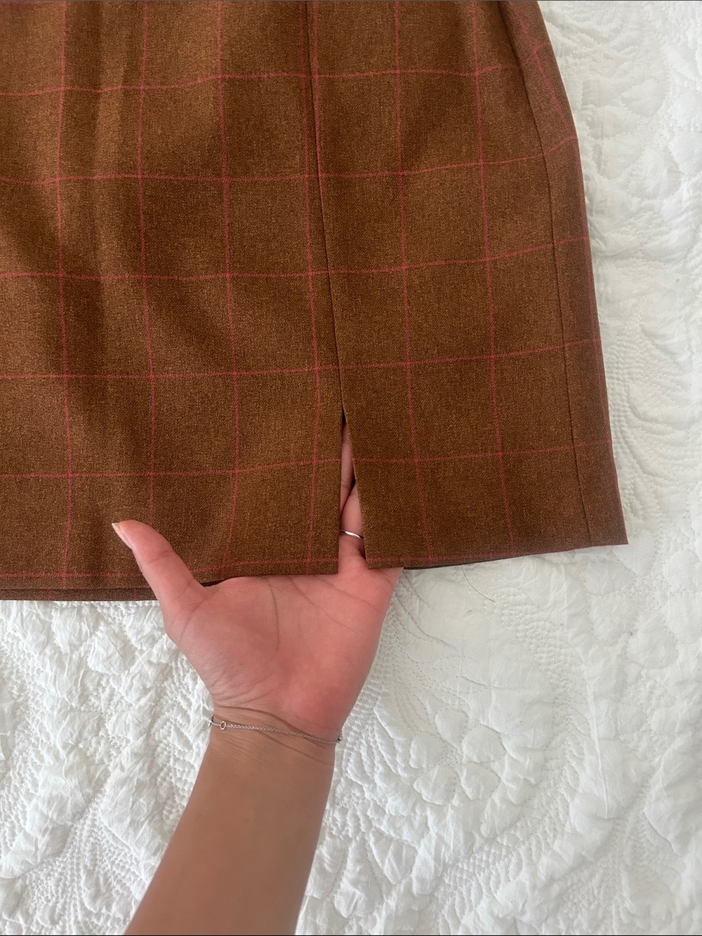 Leith Brown Windowpane Mini Skirt - Picture 2 of 7